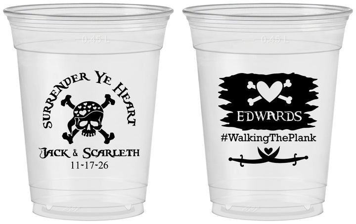 Custom Wedding 16 oz Soft Sided Clear Cups - Pirate | 286