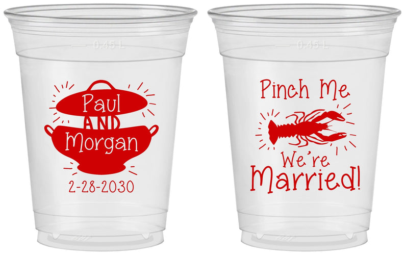 Custom Wedding 16 oz Soft Sided Clear Cups - Crawfish Boil | 288