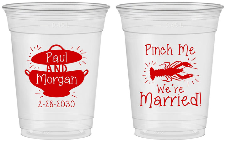 Custom Wedding 16 oz Soft Sided Clear Cups - Crawfish Boil | 288