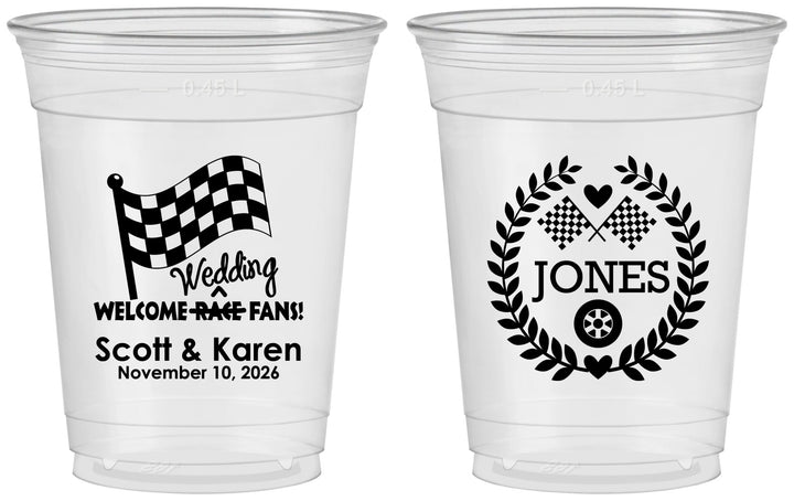 Custom Wedding 16 oz Soft Sided Clear Cups - Racing | 289