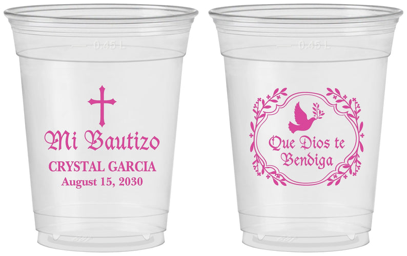 Custom Baptism 16 oz Soft Sided Clear Cups - Mi Bautizo | 290000