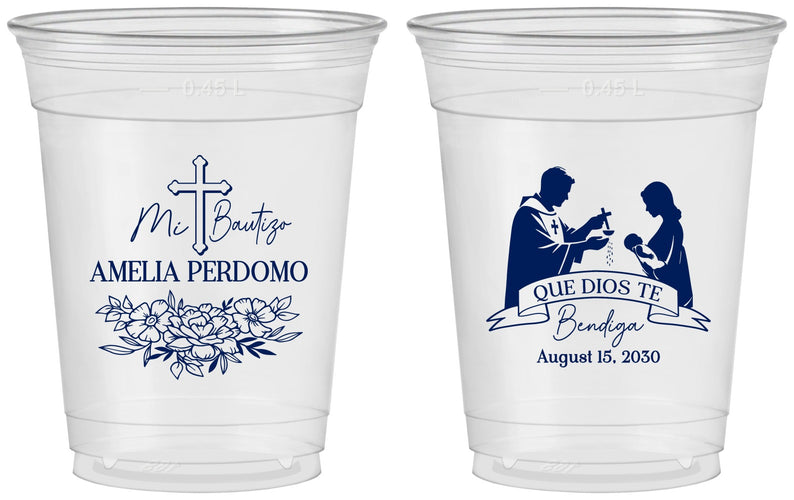 Custom Baptism 16 oz Soft Sided Clear Cups - Mi Bautizo | 290001