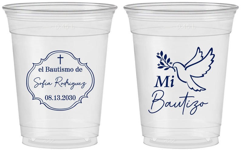 Custom Baptism 16 oz Soft Sided Clear Cups - Mi Bautizo | 290002