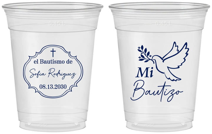 Custom Baptism 16 oz Soft Sided Clear Cups - Mi Bautizo | 290002