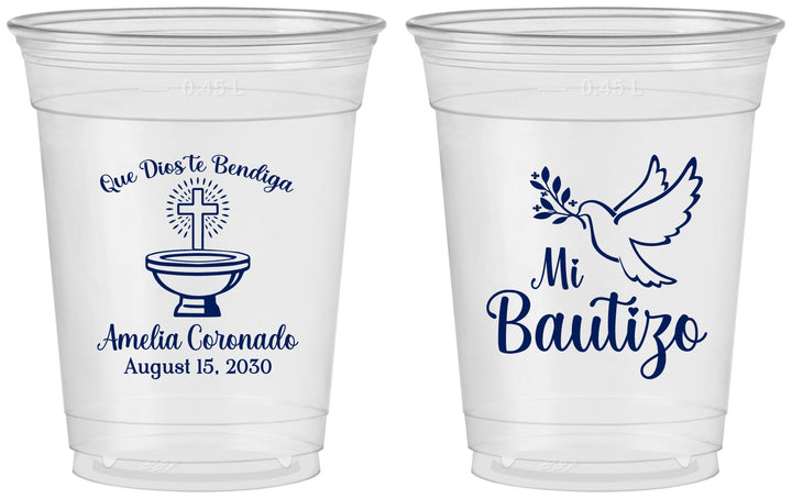 Custom Baptism 16 oz Soft Sided Clear Cups - Mi Bautizo | 290003