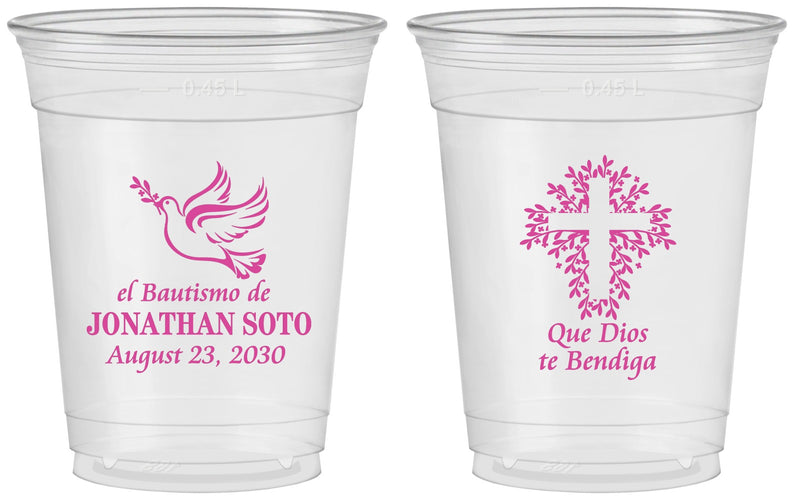 Custom Baptism 16 oz Soft Sided Clear Cups - Mi Bautizo | 290004