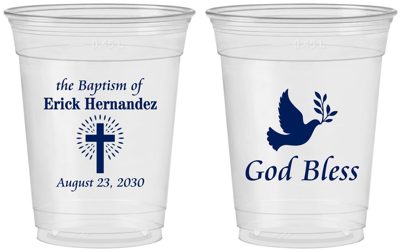 Custom Baptism 16 oz Soft Sided Clear Cups - God Bless | 290005