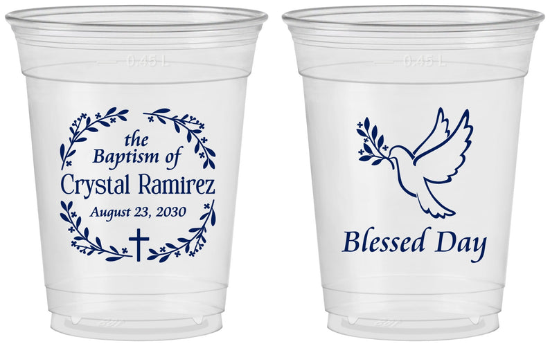 Custom Baptism 16 oz Soft Sided Clear Cups - Blessed Day | 290006