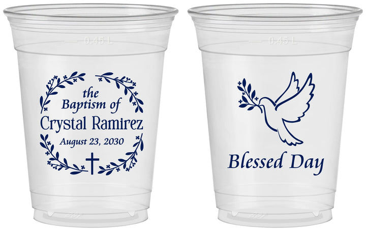 Custom Baptism 16 oz Soft Sided Clear Cups - Blessed Day | 290006