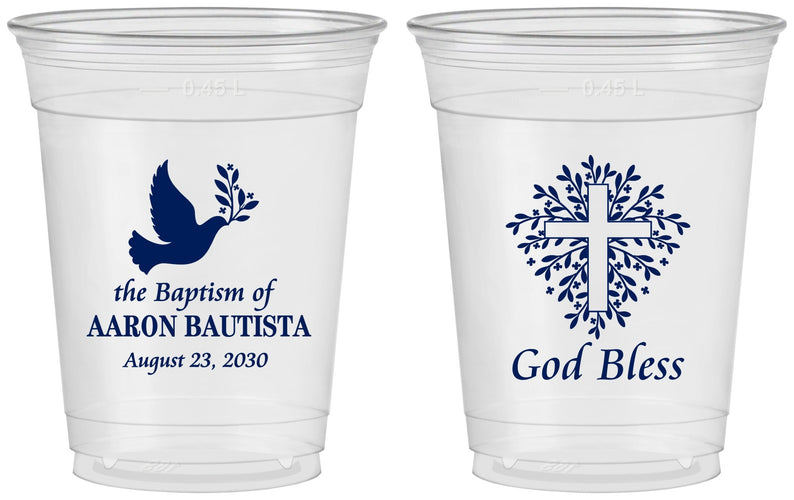 Custom Baptism 16 oz Soft Sided Clear Cups - God Bless | 290007