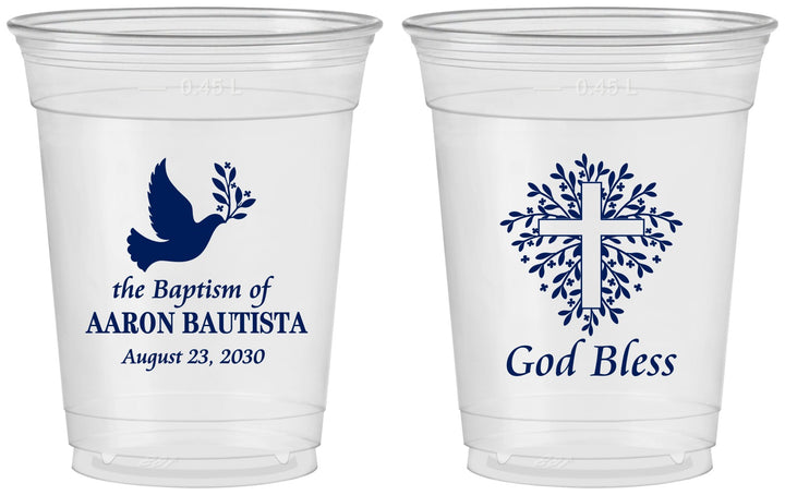 Custom Baptism 16 oz Soft Sided Clear Cups - God Bless | 290007