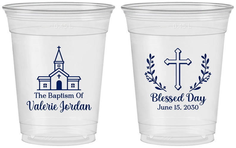 Custom Baptism 16 oz Soft Sided Clear Cups - Blessed Day | 290009