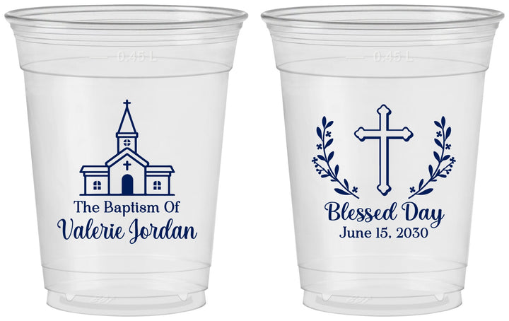 Custom Baptism 16 oz Soft Sided Clear Cups - Blessed Day | 290009