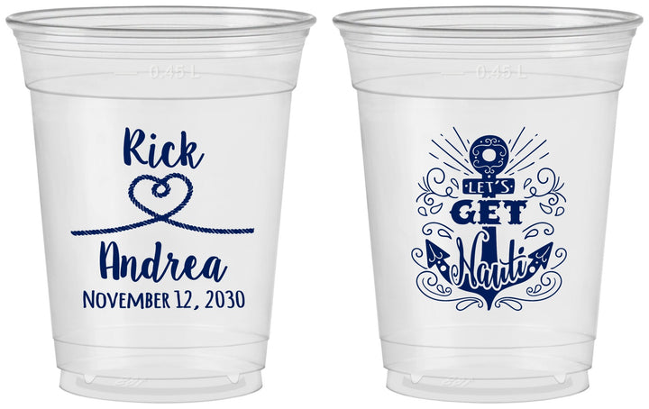 Custom Wedding 16 oz Soft Sided Clear Cups - Lets Get Nauti | 292