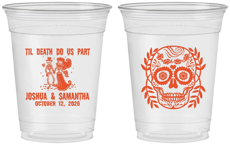 Custom Wedding 16 oz Soft Sided Clear Cups - Til Death Do Us Part | 297