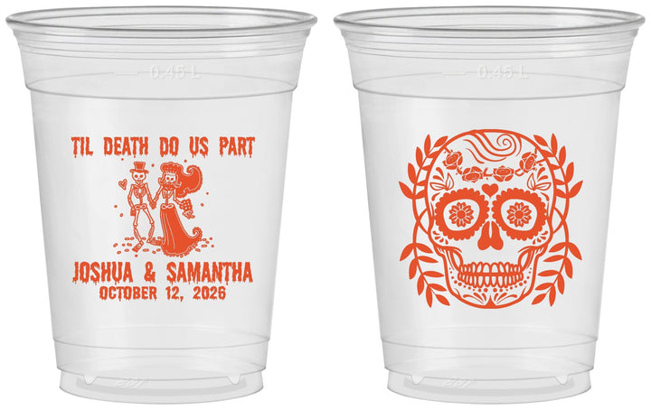 Custom Wedding 16 oz Soft Sided Clear Cups - Til Death Do Us Part | 297