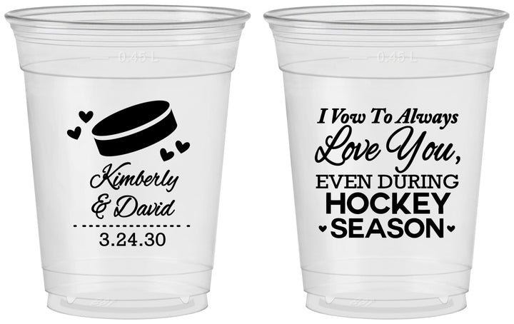 Custom Wedding 16 oz Soft Sided Clear Cups - Hockey | 300
