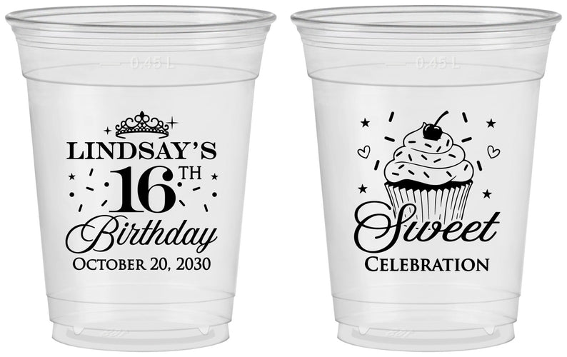 Custom 16th Birthday 16 oz Soft Sided Clear Cups - Cupcake | 300000