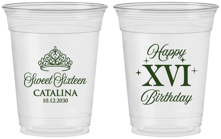 Custom 16th Birthday 16 oz Soft Sided Clear Cups - Tiara | 300002