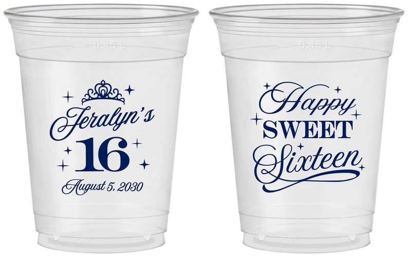 Custom 16th Birthday 16 oz Soft Sided Clear Cups - Tiara | 300004