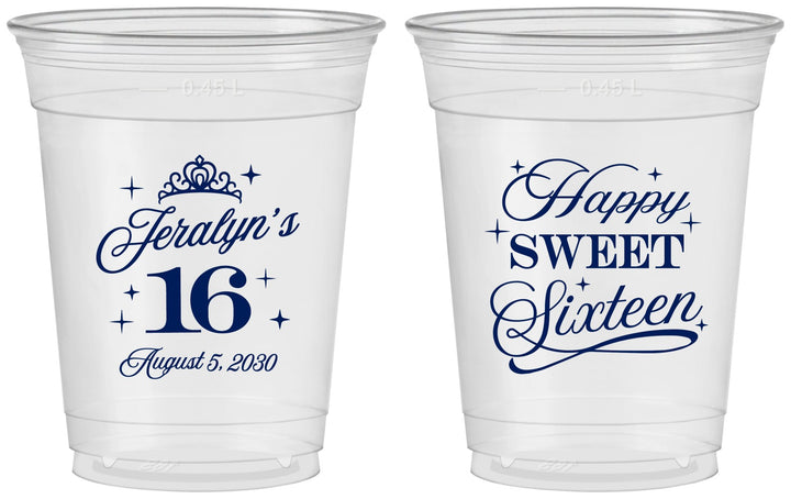 Custom 16th Birthday 16 oz Soft Sided Clear Cups - Tiara | 300004
