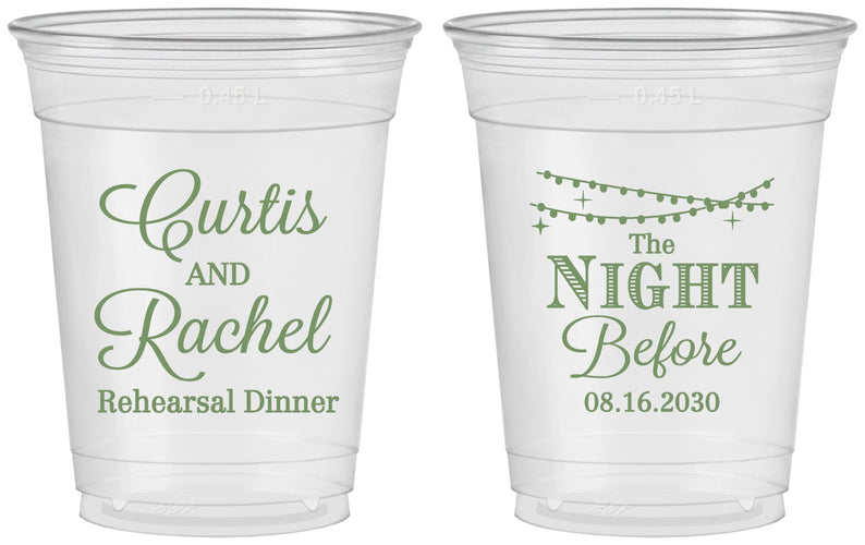 Custom Rehearsal Dinner 16 oz Soft Sided Clear Cups - The Night Before | 30006