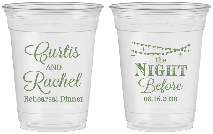 Custom Rehearsal Dinner 16 oz Soft Sided Clear Cups - The Night Before | 30006