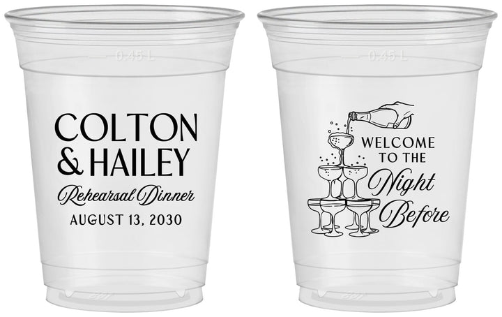 Custom Rehearsal Dinner 16 oz Soft Sided Clear Cups - The Night Before | 30007