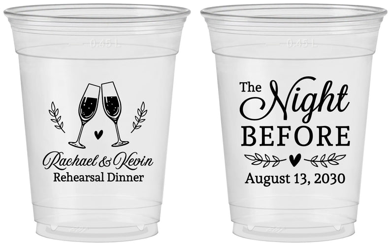 Custom Rehearsal Dinner 16 oz Soft Sided Clear Cups - The Night Before | 30008