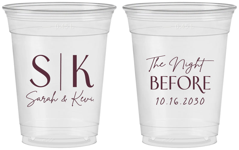 Custom Rehearsal Dinner 16 oz Soft Sided Clear Cups - The Night Before | 30009
