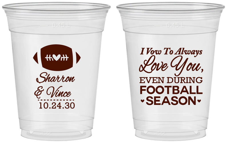Custom Wedding 16 oz Soft Sided Clear Cups - Football | 302