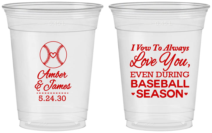 Custom Wedding 16 oz Soft Sided Clear Cups - Baseball | 303