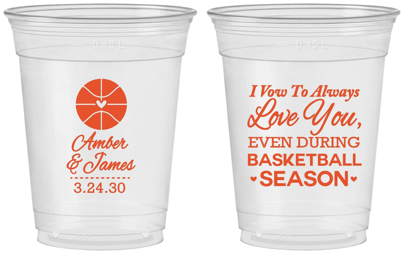 Custom Wedding 16 oz Soft Sided Clear Cups - Basketball | 304