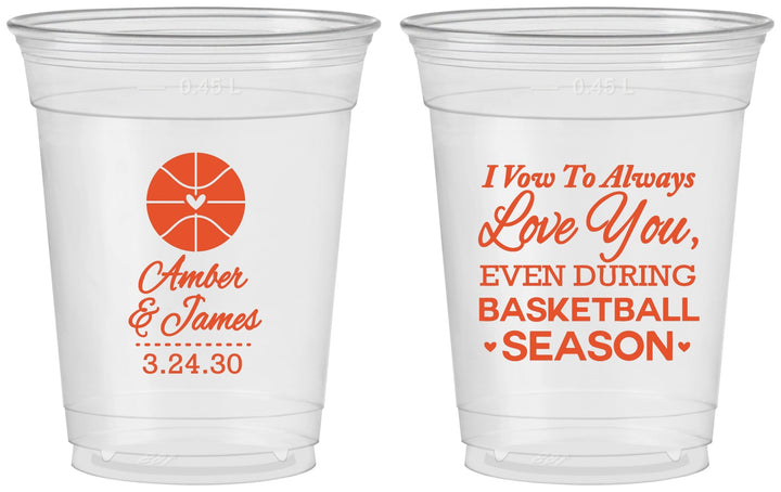 Custom Wedding 16 oz Soft Sided Clear Cups - Basketball | 304