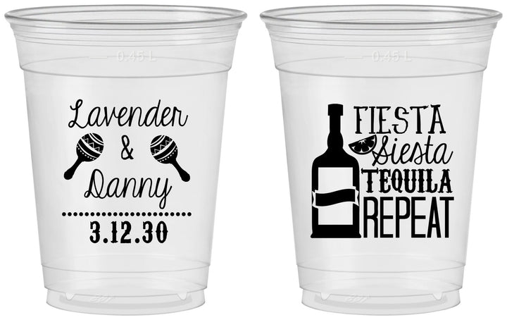Custom Wedding 16 oz Soft Sided Clear Cups - Fiesta Siesta Tequila Repeat | 306