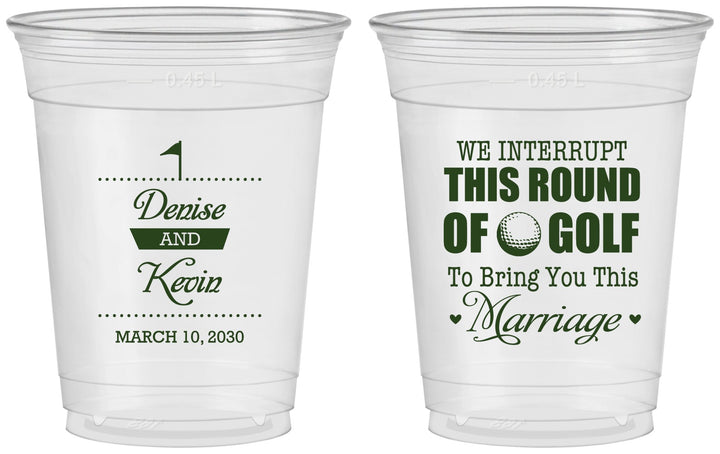 Custom Wedding 16 oz Soft Sided Clear Cups - We Interrupt Golf | 309