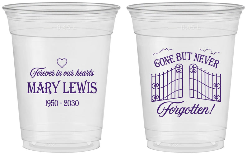 Custom Memorial 16 oz Soft Sided Clear Cups - Gone But Never Forgotten | 310001