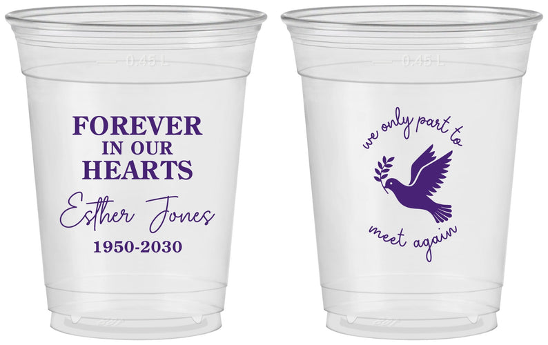 Custom Memorial 16 oz Soft Sided Clear Cups - Forever In Our Hearts | 310003