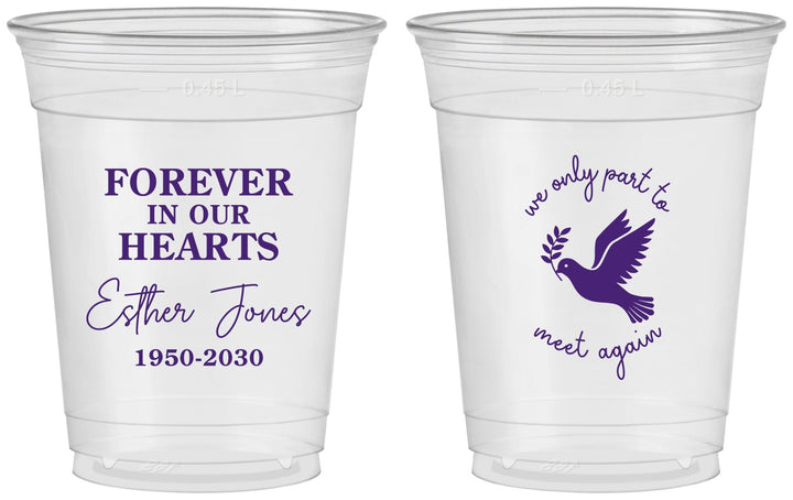 Custom Memorial 16 oz Soft Sided Clear Cups - Forever In Our Hearts | 310003