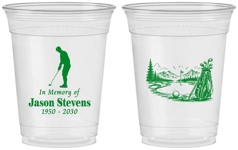 Custom Memorial 16 oz Soft Sided Clear Cups - Heavens Finest Fairways | 310009