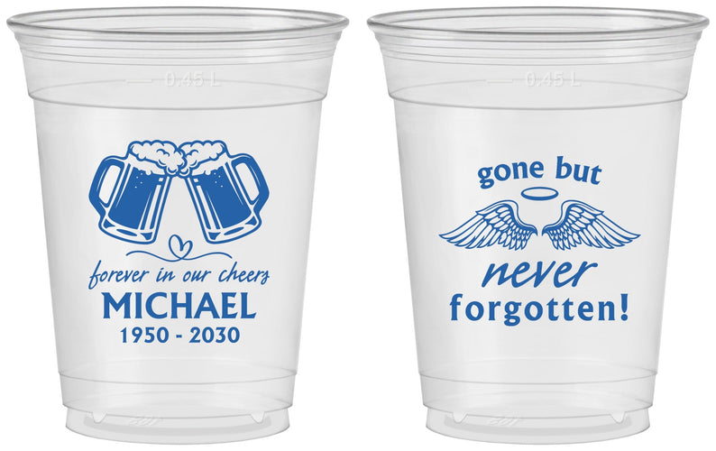 Custom Memorial 16 oz Soft Sided Clear Cups - Gone But Never Forgotten | 310010