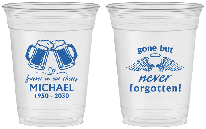 Custom Memorial 16 oz Soft Sided Clear Cups - Gone But Never Forgotten | 310010