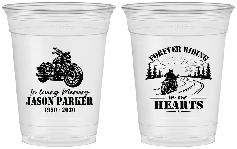 Custom Memorial 16 oz Soft Sided Clear Cups - Riding In Our Hearts | 310014