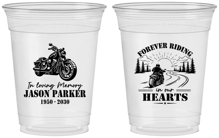 Custom Memorial 16 oz Soft Sided Clear Cups - Riding In Our Hearts | 310014