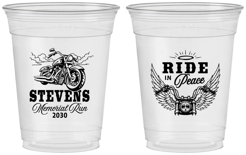Custom Memorial 16 oz Soft Sided Clear Cups - Ride In Peace | 310015