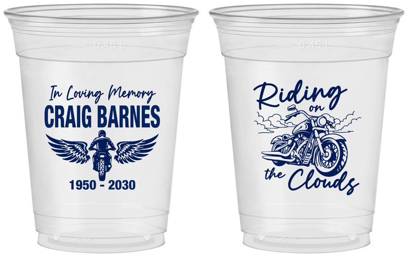 Custom Memorial 16 oz Soft Sided Clear Cups - Riding On The Clouds | 310017