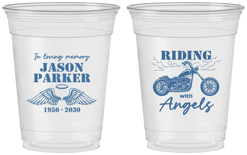 Custom Memorial 16 oz Soft Sided Clear Cups - Riding With Angels | 310018