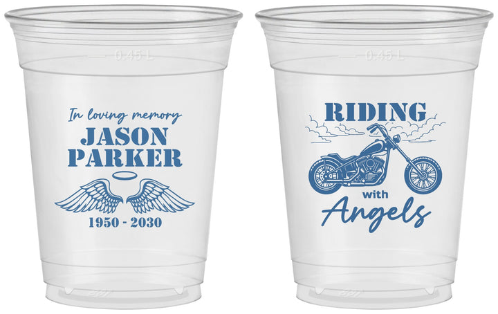 Custom Memorial 16 oz Soft Sided Clear Cups - Riding With Angels | 310018