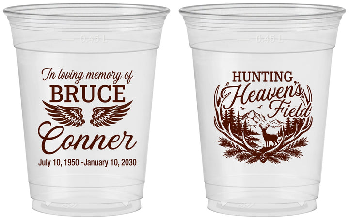 Custom Memorial 16 oz Soft Sided Clear Cups - Hunting Heavens Field | 310021