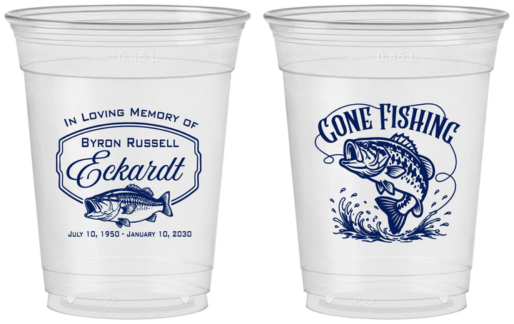 Custom Memorial 16 oz Soft Sided Clear Cups - Gone Fishing | 310022